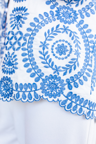 Helsee Embroidered Top in White with Blue Embroidery by Hartford Paris –  The Perfect Provenance