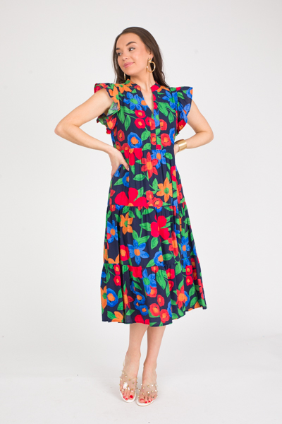 Lilli Floral Midi, Navy