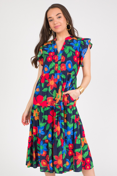 Lilli Floral Midi, Navy