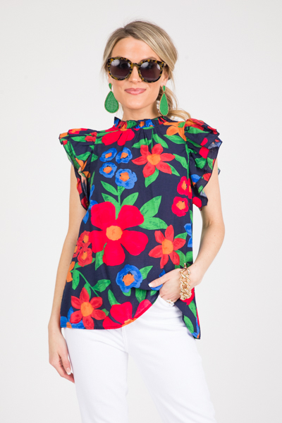 Lilli Floral Top, Navy