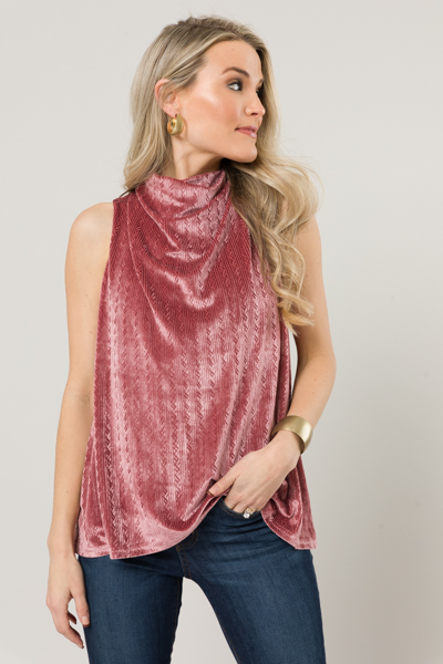 Pattern Velvet Cowl Top, Blush