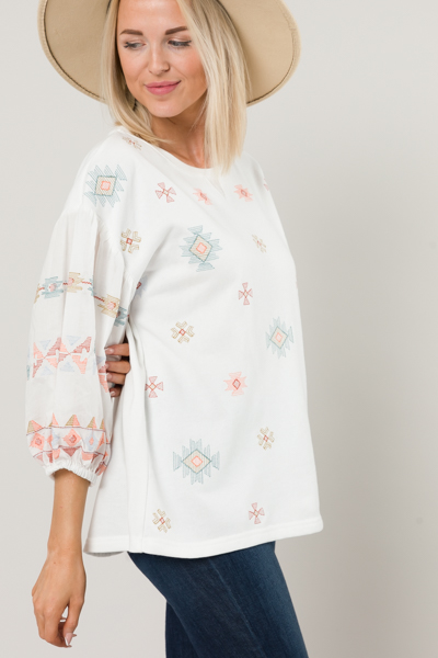 Embroidery Puff Sleeve Sweatshirt