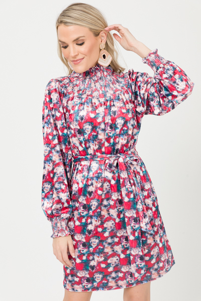 Velvet Floral Smock Dress, Multi