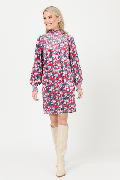 Velvet Floral Smock Dress, Multi