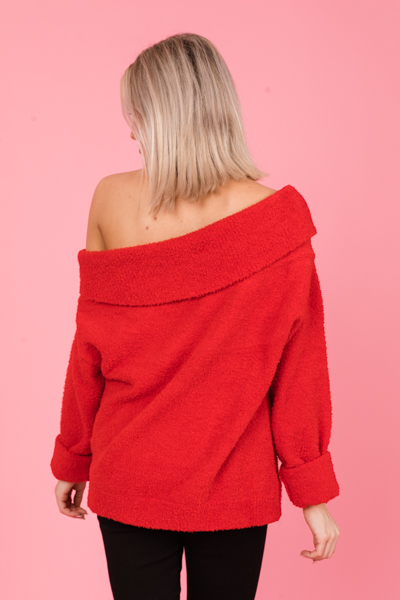 Fuzzy OTS Sweater, Red