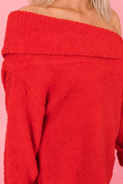 Fuzzy OTS Sweater, Red