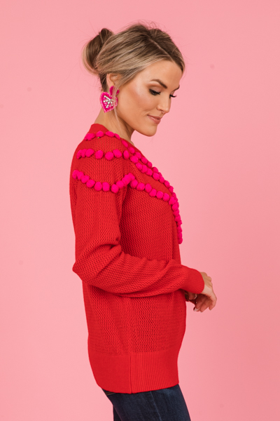 Pom Pom Sweater, Red/Fuchsia