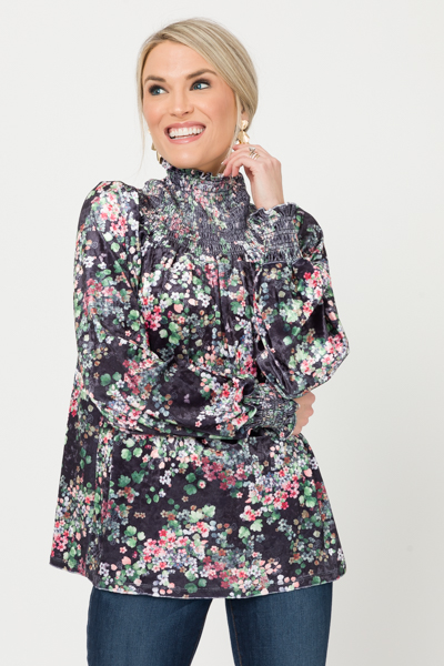 Velvet Floral Smocked Top