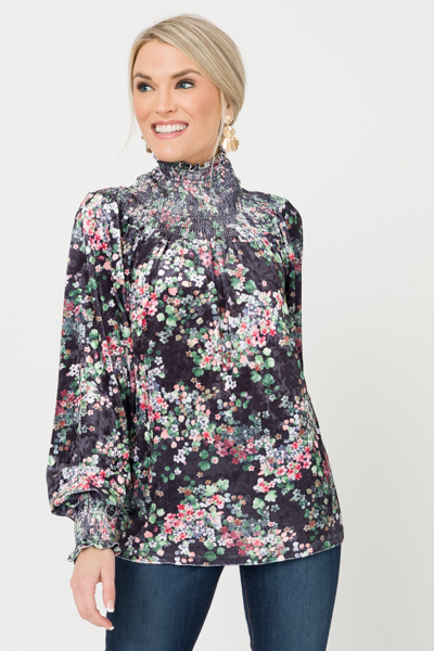 Velvet Floral Smocked Top