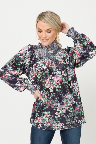 Velvet Floral Smocked Top