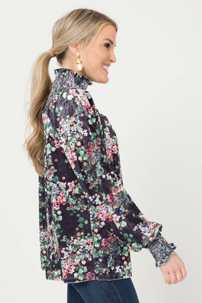 Velvet Floral Smocked Top