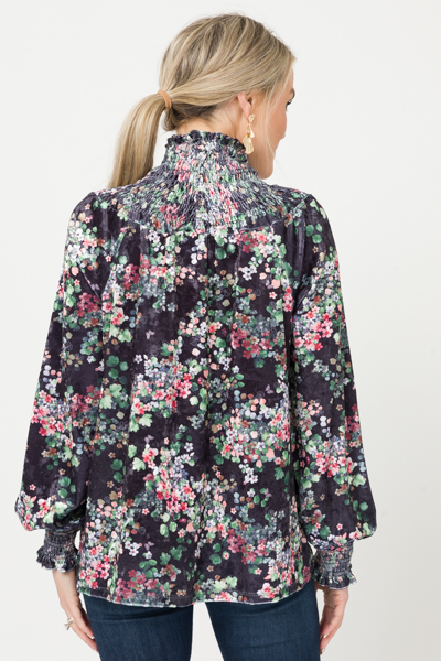 Velvet Floral Smocked Top