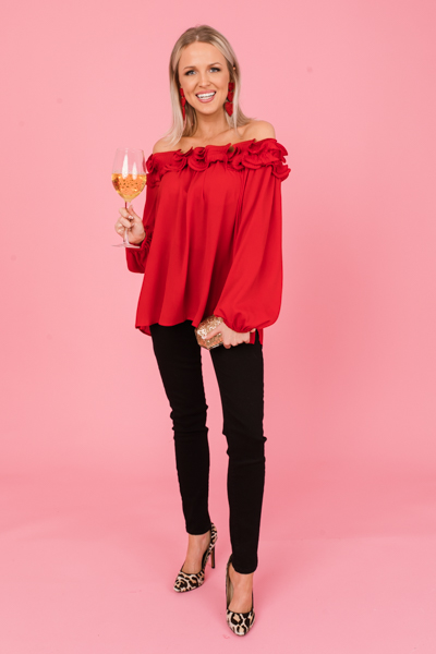 Ruffle Off Shoulder Blouse, Red