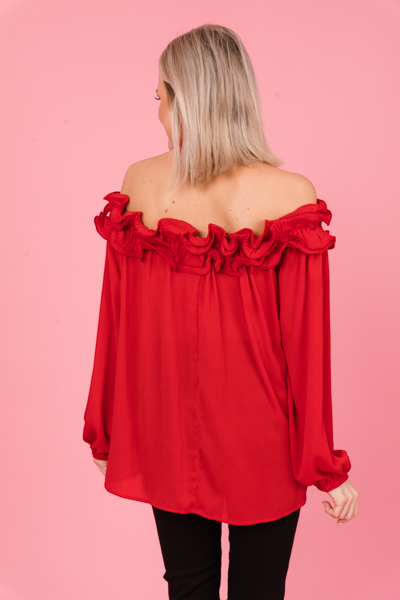 Ruffle Off Shoulder Blouse, Red