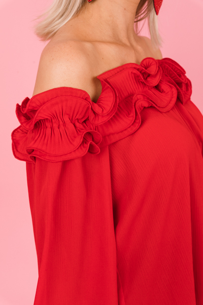 Ruffle Off Shoulder Blouse, Red