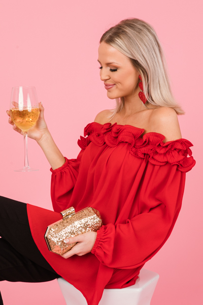 Ruffle Off Shoulder Blouse, Red