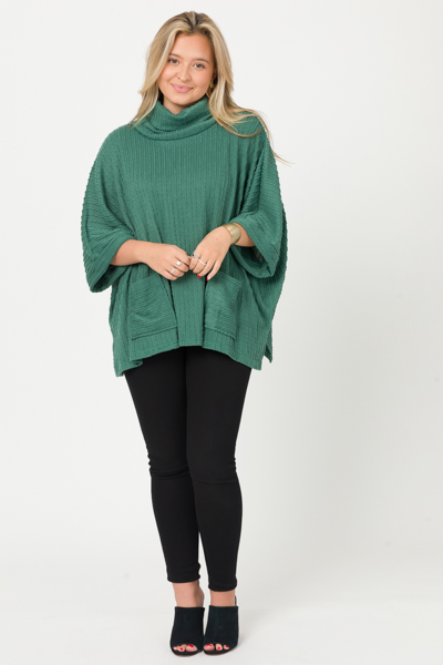 Cable Pocket Poncho, Ash Green