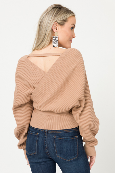 Belted Wrap Sweater, Tan