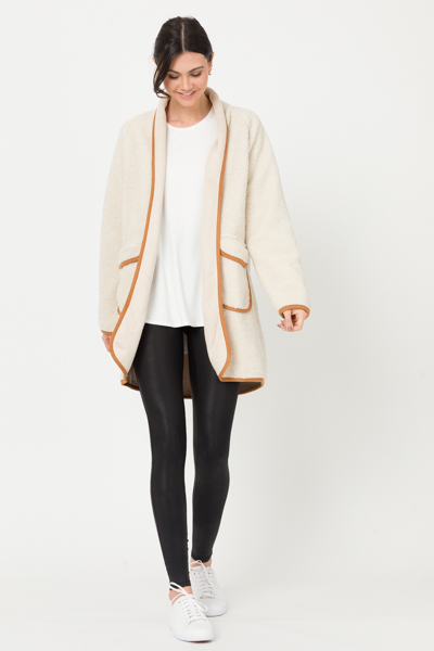 Suede Trim Teddy Coat, Ivory