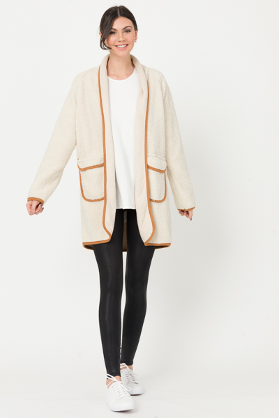 Suede Trim Teddy Coat, Ivory