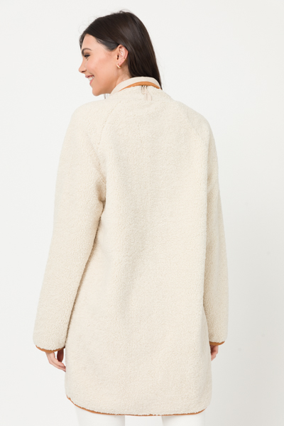 Suede Trim Teddy Coat, Ivory