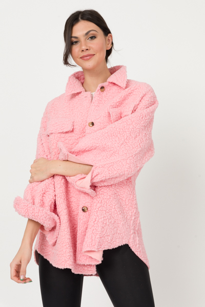 Buttoned Teddy Jacket, Pink