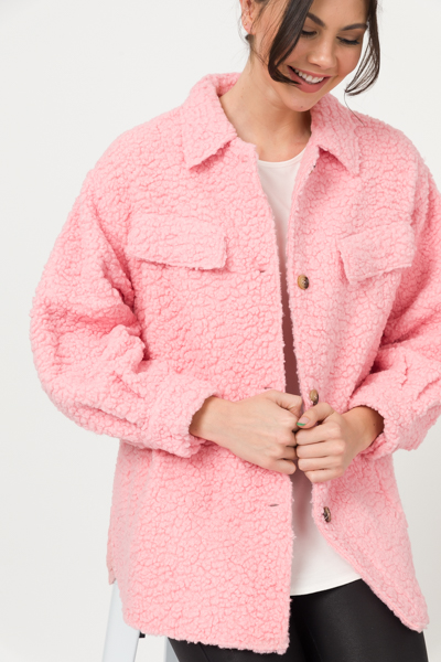 Buttoned Teddy Jacket, Pink