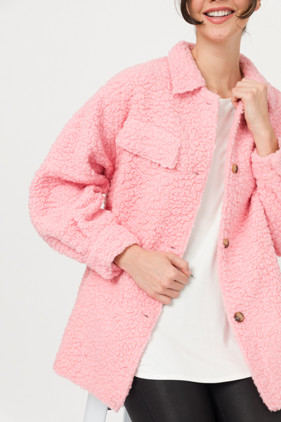 Buttoned Teddy Jacket, Pink