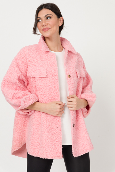 Buttoned Teddy Jacket, Pink