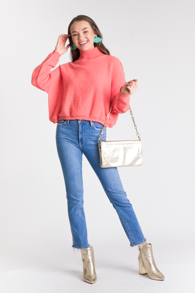 Crop Mock Sweater, Neon Coral