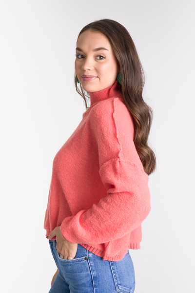 Crop Mock Sweater, Neon Coral