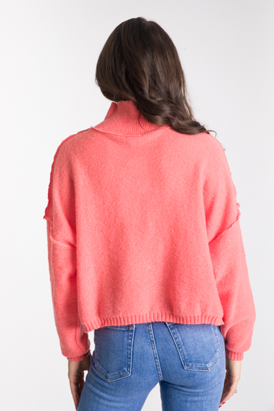 Crop Mock Sweater, Neon Coral