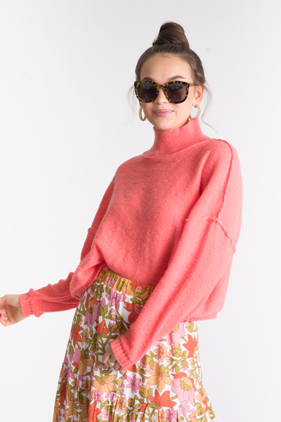 Crop Mock Sweater, Neon Coral