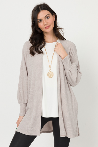 Side Pocket Rib Cardi, Taupe