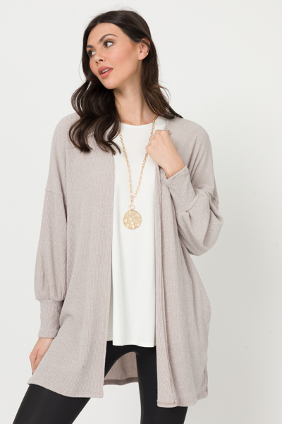 Side Pocket Rib Cardi, Taupe