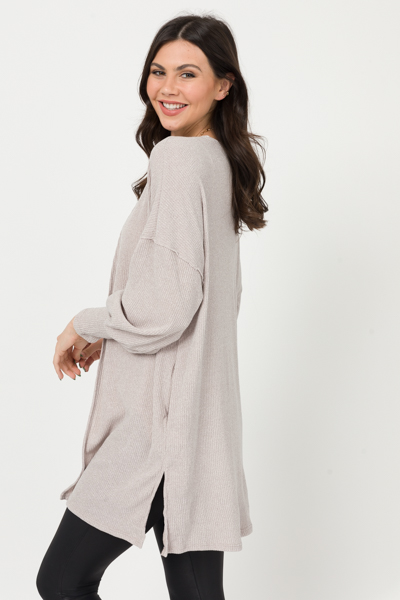 Side Pocket Rib Cardi, Taupe