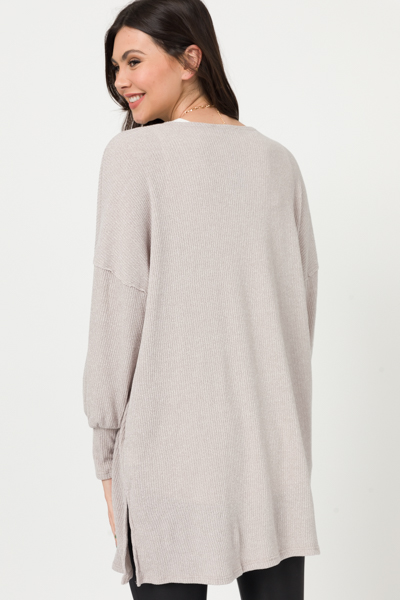 Side Pocket Rib Cardi, Taupe