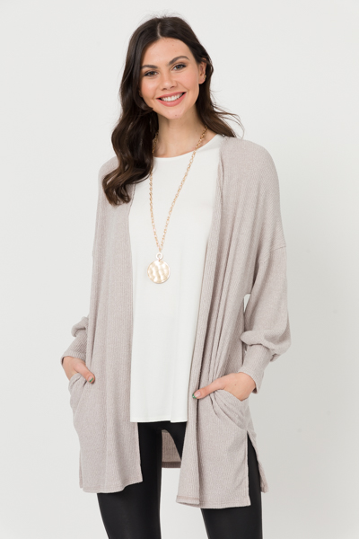 Side Pocket Rib Cardi, Taupe