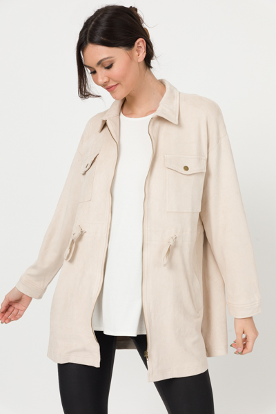 Scooped Leather Shacket, Nude