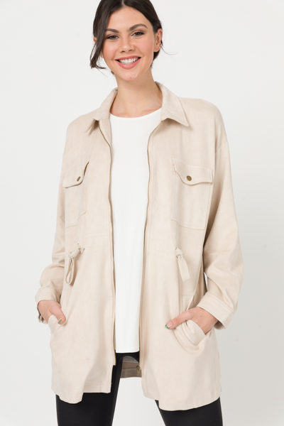 Scooped Leather Shacket, Nude