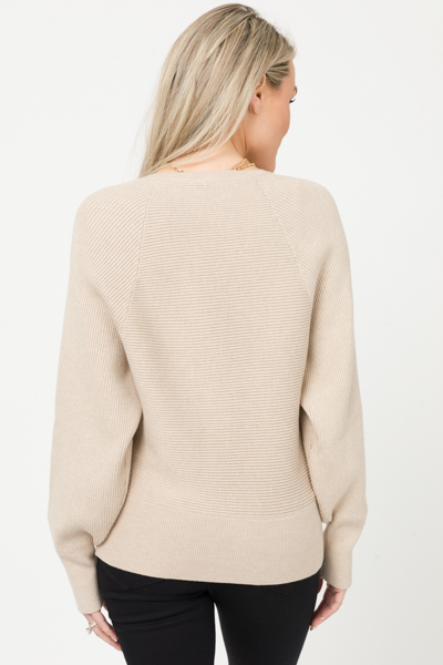 Rib Wrap Front Sweater, Taupe