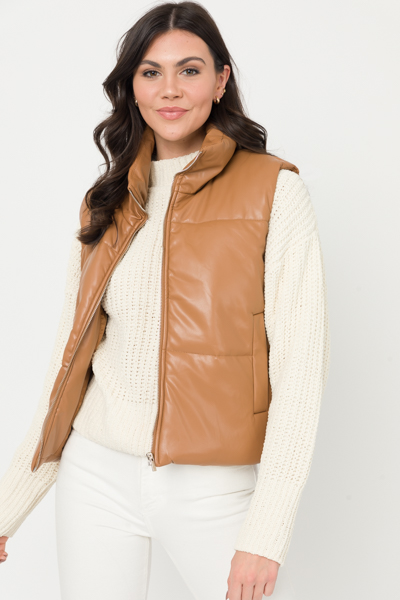 Leather Puffer Vest, Camel