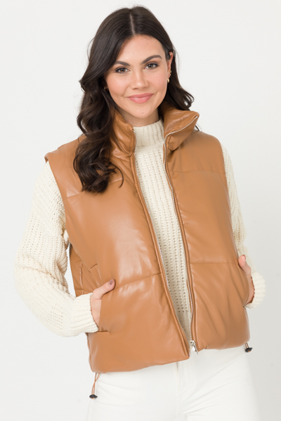 Leather Puffer Vest, Camel