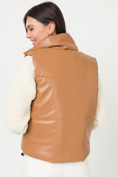 Leather Puffer Vest, Camel