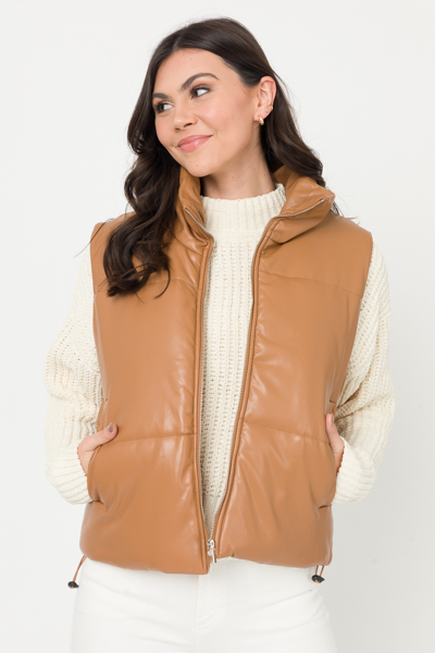 Leather Puffer Vest, Camel