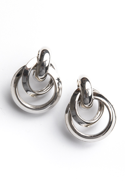 Double Circle Earrings, Silver