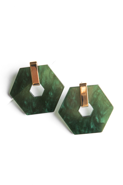 Acrylic Hexagon Earrings, Dark Green