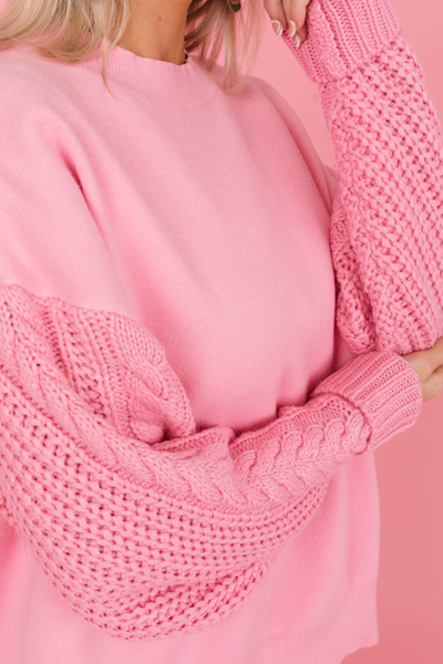 Cable Sleeves Sweater, Pink