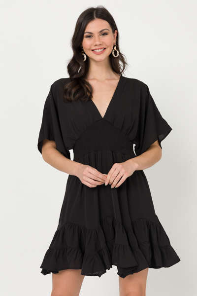 Wine & Dine Smock Dress, Black