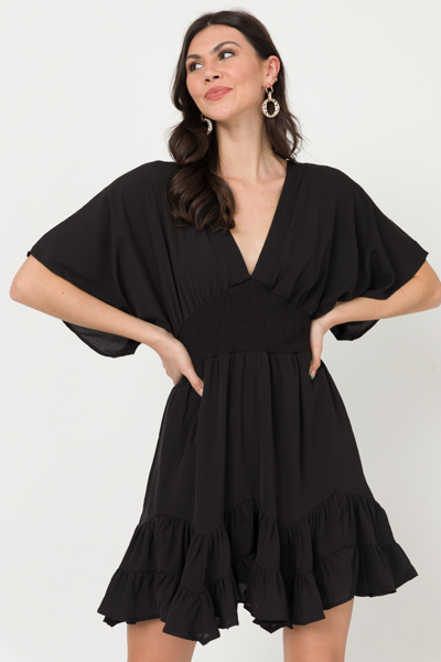 Wine & Dine Smock Dress, Black